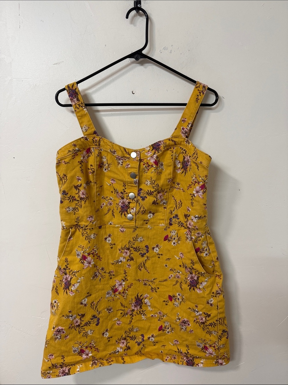 No Boundaries Mustard Yellow Floral Sundress with Front Buttons